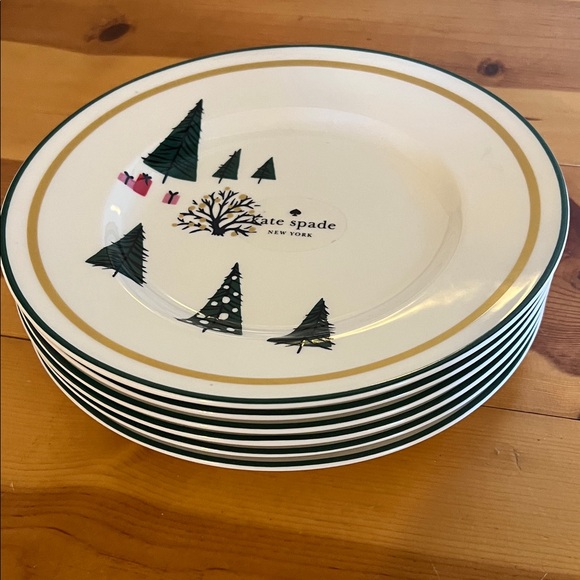 Kate Spade 6 9.5in Festive White and Green Dinner Plates - Picture 1 of 3